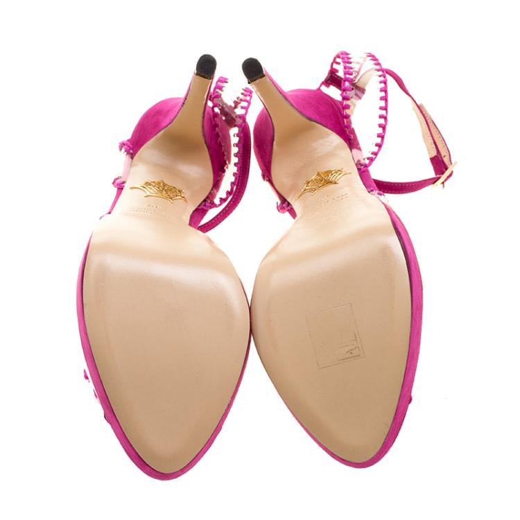 Pre Owned Charlotte Olympia Pink PVC and Suede Pomeline Peep Toe Platform Sandals Size 40