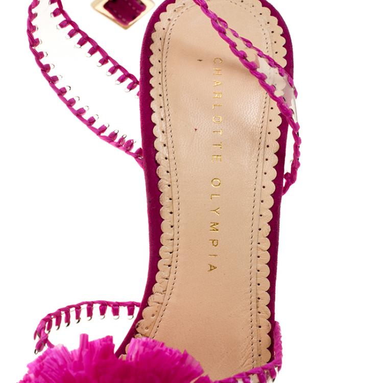 Pre Owned Charlotte Olympia Pink PVC and Suede Pomeline Peep Toe Platform Sandals Size 40