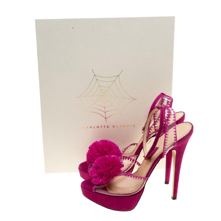 Pre Owned Charlotte Olympia Pink PVC and Suede Pomeline Peep Toe Platform Sandals Size 40