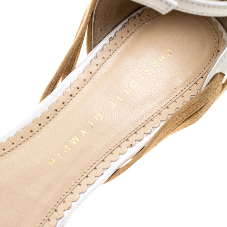 Pre Owned Charlotte Olympia Two Tone Leather and Suede Ranchera Woven Ankle Strap Sandals Size 40