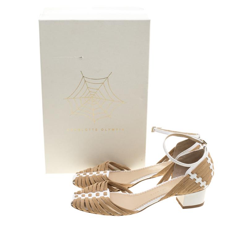 Pre Owned Charlotte Olympia Two Tone Leather and Suede Ranchera Woven Ankle Strap Sandals Size 40