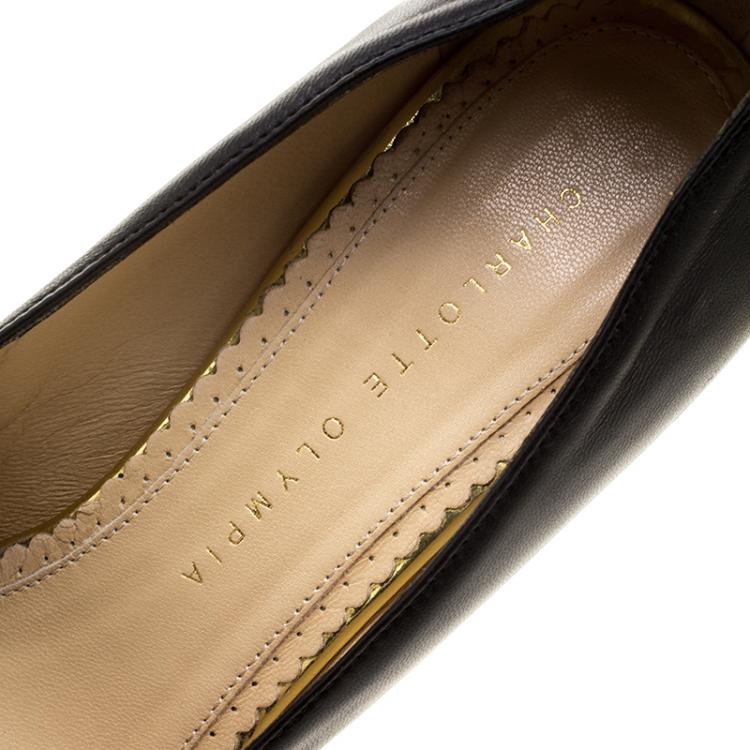 Pre Owned Charlotte Olympia Black Leather Dolly Platform Pumps Size 38.5