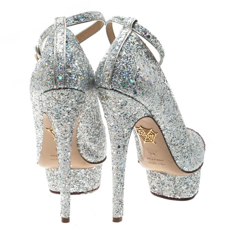 Pre Owned Charlotte Olympia Two Tone Glitter Kiss Me Dolores! Ankle Strap Platform Pumps Size 36