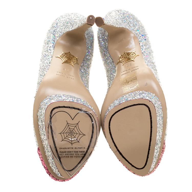 Pre Owned Charlotte Olympia Two Tone Glitter Kiss Me Dolores! Ankle Strap Platform Pumps Size 36