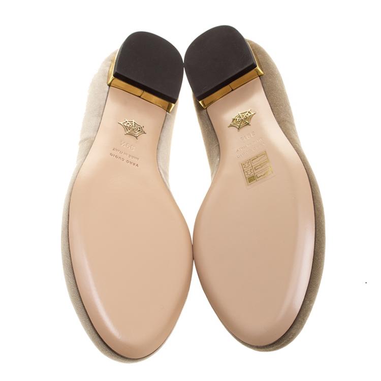Pre Owned Charlotte Olympia Beige Velvet Emoticats Cheeky Kitty Flats Size 39.5