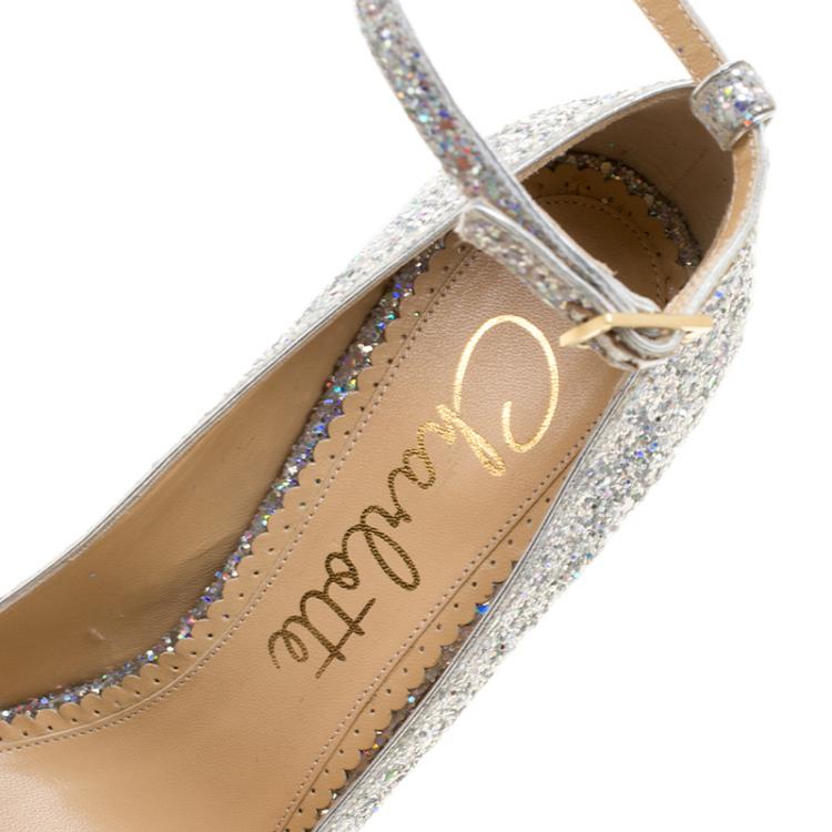 Pre Owned Charlotte Olympia Two Tone Glitter Kiss Me Dolores! Ankle Strap Platform Pumps Size 39.5