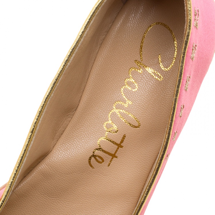 Pre Owned Charlotte Olympia Pink Satin Cat Nap Slipper Set XS
