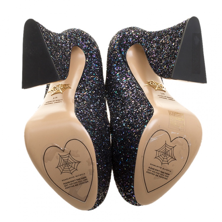 Pre Owned Charlotte Olympia Metallic Two Tone Coarse Glitter Millicent Platform Pumps Size 41