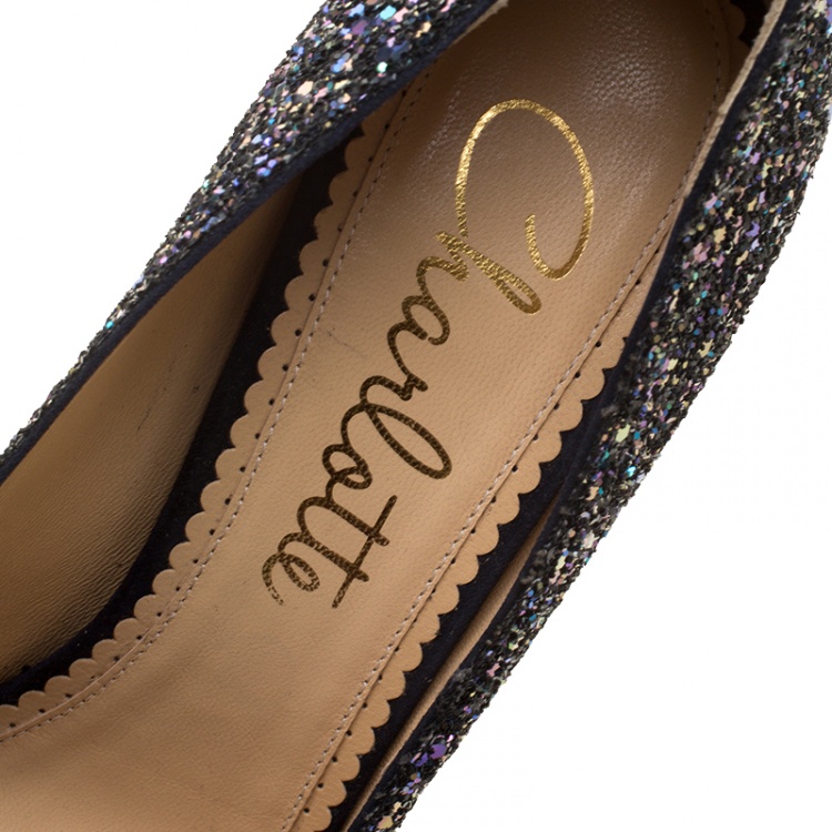 Pre Owned Charlotte Olympia Metallic Two Tone Coarse Glitter Millicent Platform Pumps Size 41