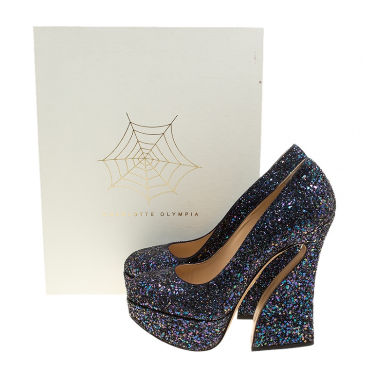 Pre Owned Charlotte Olympia Metallic Two Tone Coarse Glitter Millicent Platform Pumps Size 41