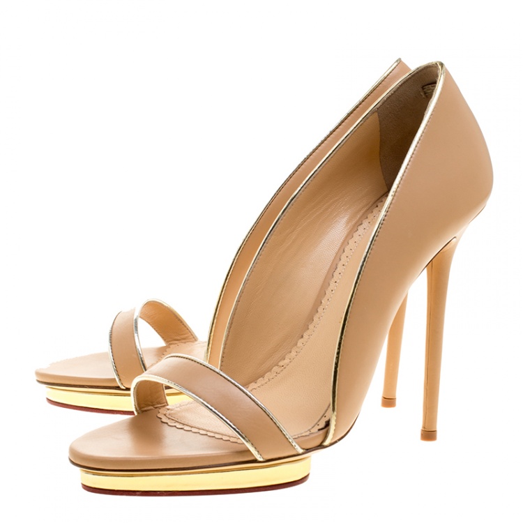 Pre Owned Charlotte Olympia Beige Leather Christine Open Toe Sandals Size 41
