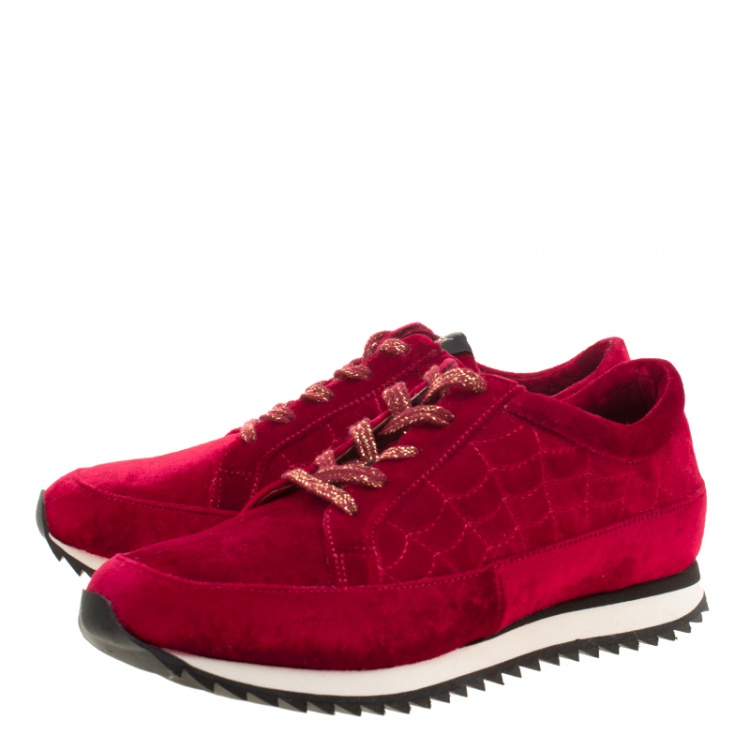 Pre Owned Charlotte Olympia Red Velvet Work It! Sneakers Size 37