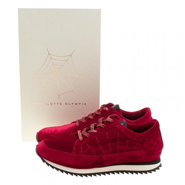 Pre Owned Charlotte Olympia Red Velvet Work It! Sneakers Size 37