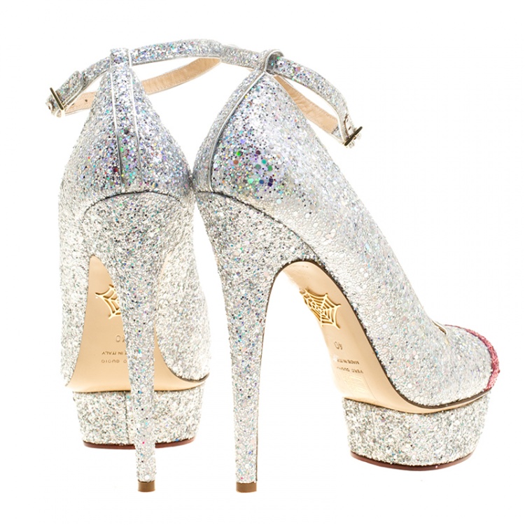 Pre Owned Charlotte Olympia Two Tone Glitter Kiss Me Dolores! Ankle Strap Platform Pumps Size 40