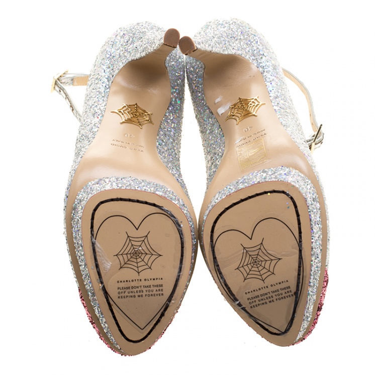 Pre Owned Charlotte Olympia Two Tone Glitter Kiss Me Dolores! Ankle Strap Platform Pumps Size 40