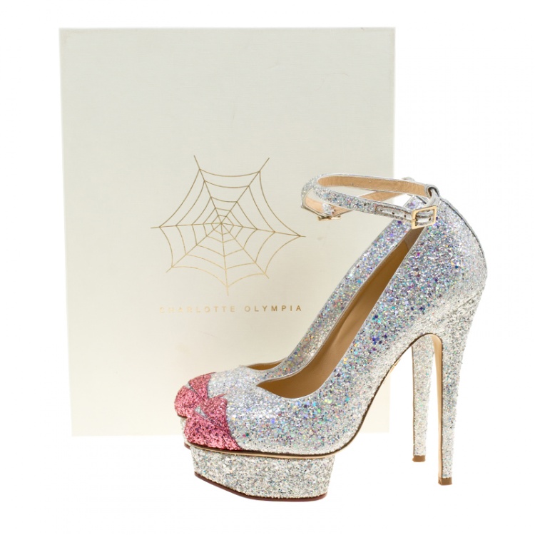 Pre Owned Charlotte Olympia Two Tone Glitter Kiss Me Dolores! Ankle Strap Platform Pumps Size 40