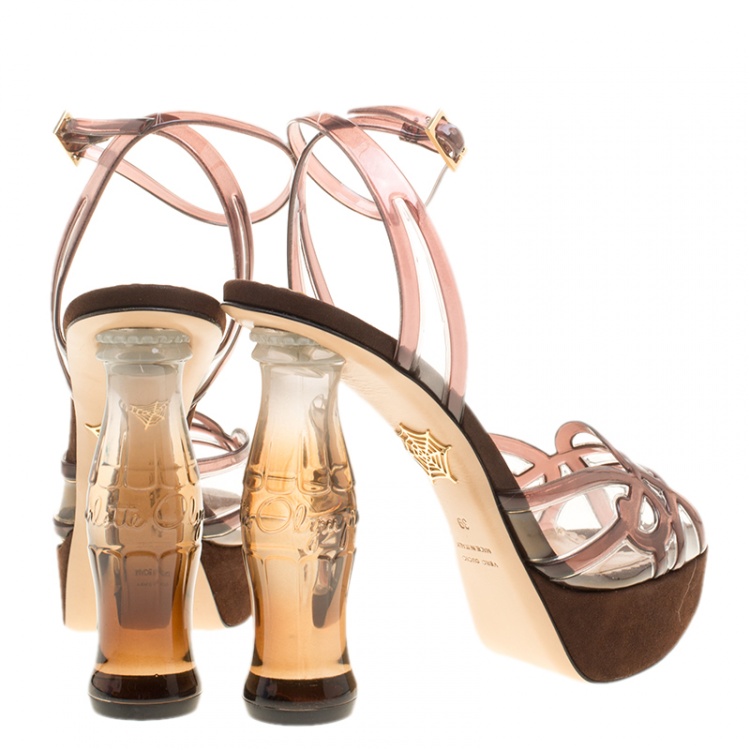 Pre Owned Charlotte Olympia Brown Jelly Soda Cola Heel Ankle Wrap Platform Sandals Size 39