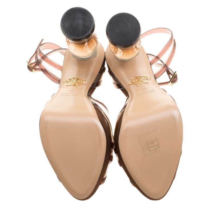Pre Owned Charlotte Olympia Brown Jelly Soda Cola Heel Ankle Wrap Platform Sandals Size 39