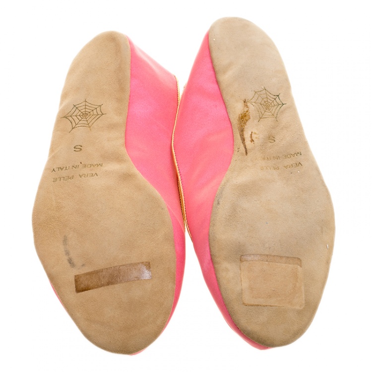Pre Owned Charlotte Olympia Pink Satin Cat Nap Slipper Set S