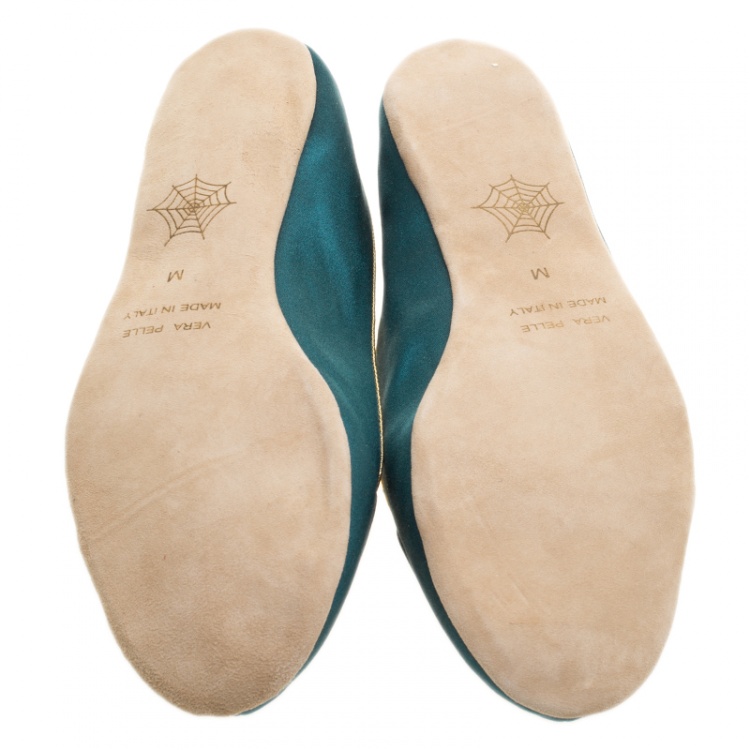 Pre Owned Charlotte Olympia Green Satin Cat Nap Slipper Set M