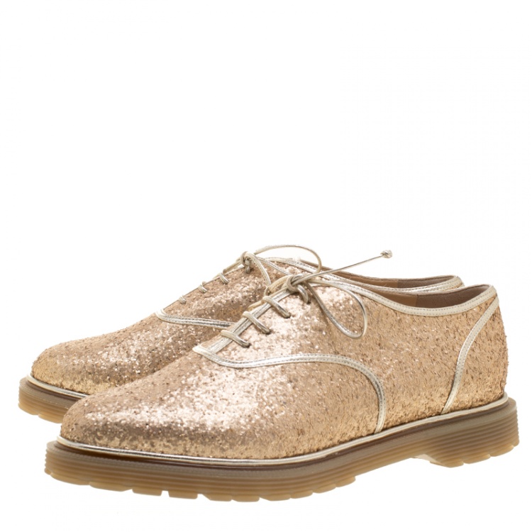 Pre Owned Charlotte Olympia Metallic Dull Gold Glitter Stefania Oxfords Size 37.5