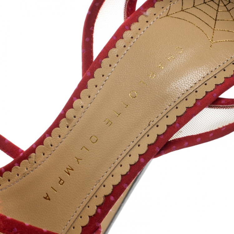 مملوكة مسبقًا Charlotte Olympia Red Satin and Mesh Pomeline Peep Toe Platform Sandals Size 37