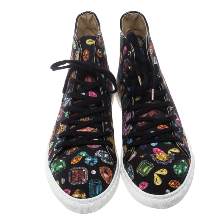 Pre Owned Charlotte Olympia Multicolor Jewel Print Canvas High Top Sneakers Size 39.5