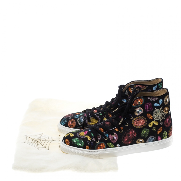 Pre Owned Charlotte Olympia Multicolor Jewel Print Canvas High Top Sneakers Size 39.5