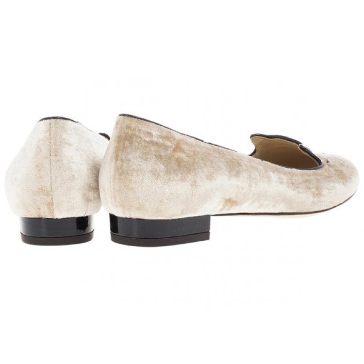Pre Owned Charlotte Olympia Velvet Sleeping Kitty Flats Size 38.5