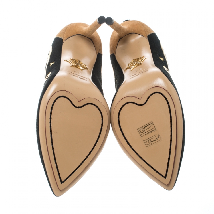 Pre Owned Charlotte Olympia Two Tone Suede Giddy Up Pumps Size 35.5
