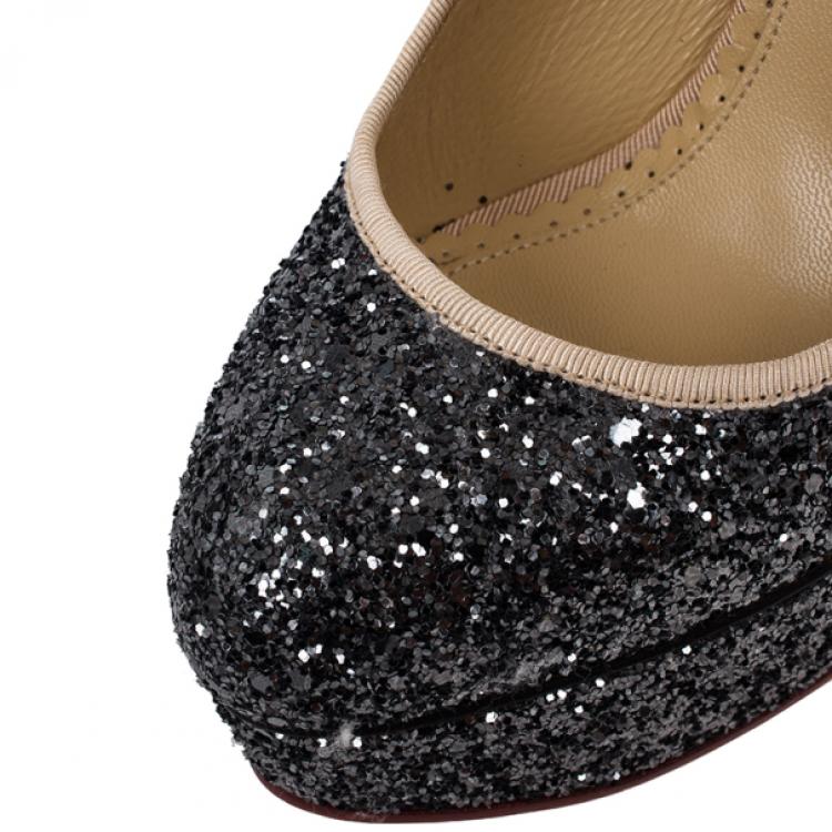 مملوكة مسبقًا Charlotte Olympia Black Glitter Priscilla Platform Pumps Size 36.5