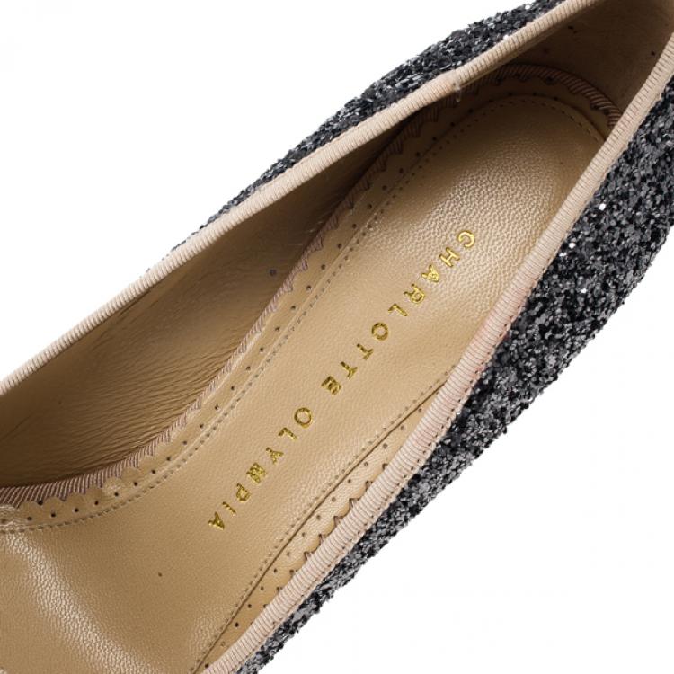 مملوكة مسبقًا Charlotte Olympia Black Glitter Priscilla Platform Pumps Size 36.5