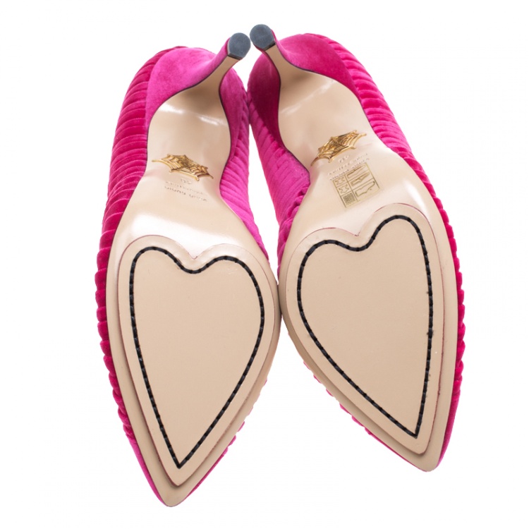 Pre Owned Charlotte Olympia Pink Pleated Velvet Bacall Pointed Toe Pumps Size 40