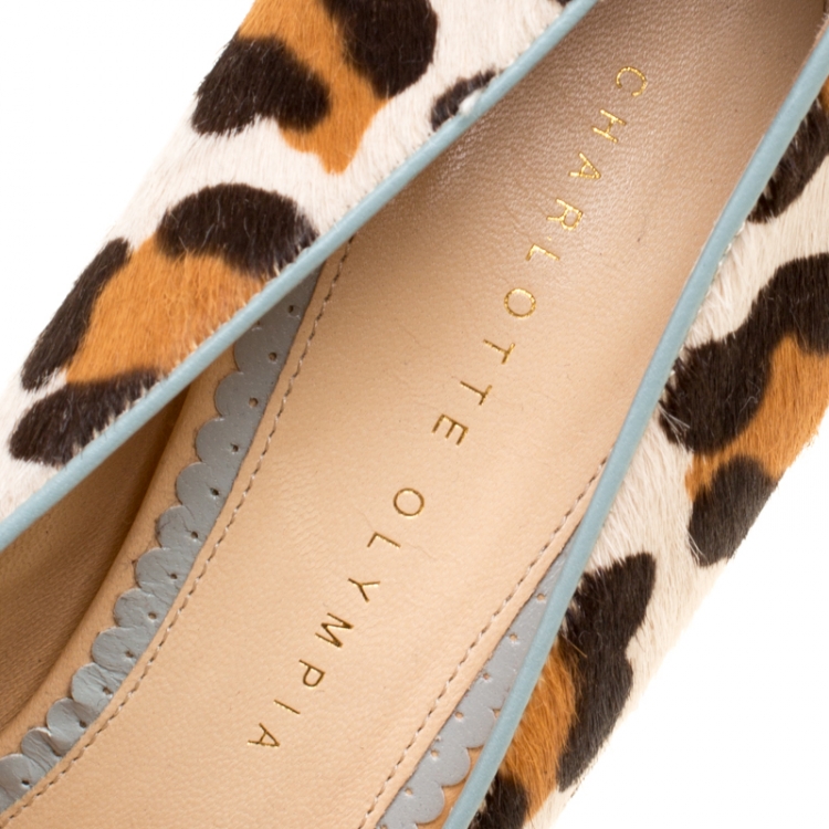 Pre Owned Charlotte Olympia Beige Leopard Print Calf Hair Polly Platform Pumps Size 40