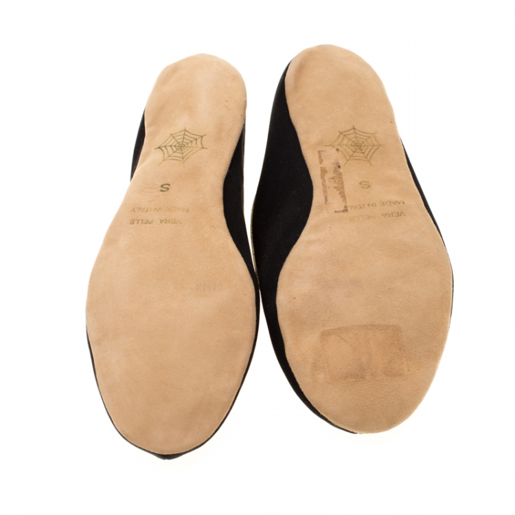 Pre Owned Charlotte Olympia Black Satin Cat Nap Slipper Set S