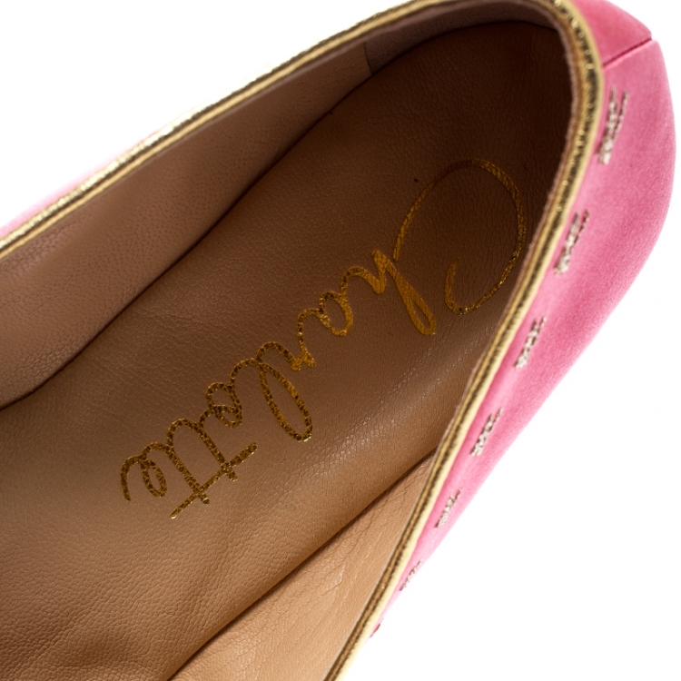 Pre Owned Charlotte Olympia Pink Satin Cat Nap Slipper Set L