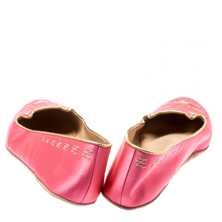Pre Owned Charlotte Olympia Pink Satin Cat Nap Slipper Set L