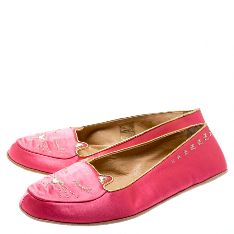 Pre Owned Charlotte Olympia Pink Satin Cat Nap Slipper Set L