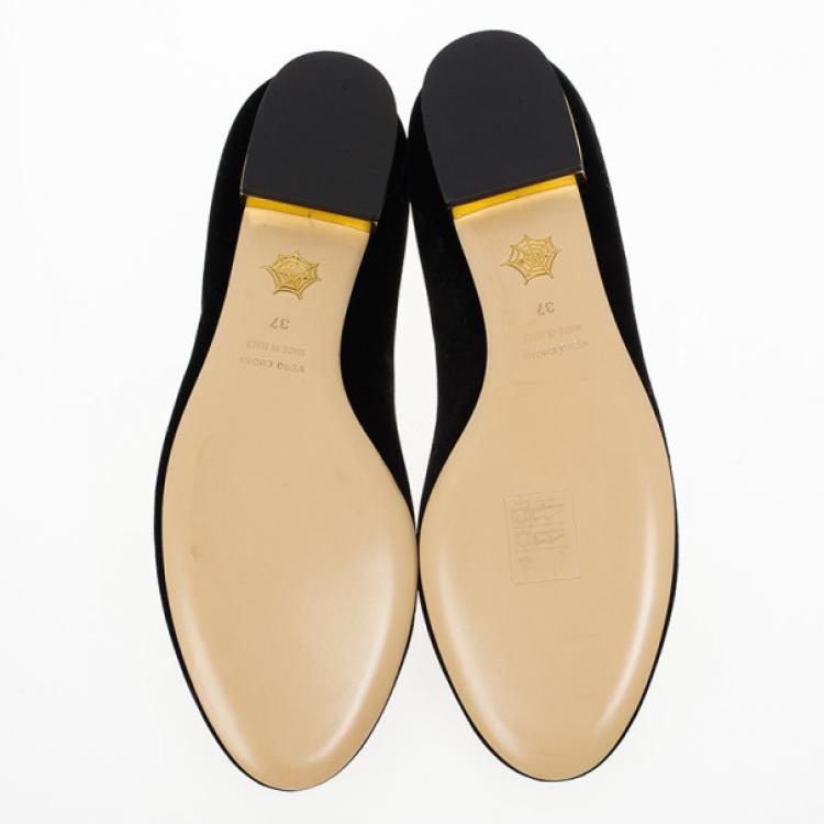 Pre Owned Charlotte Olympia Kitty Embroidered Velvet Flats Size 37