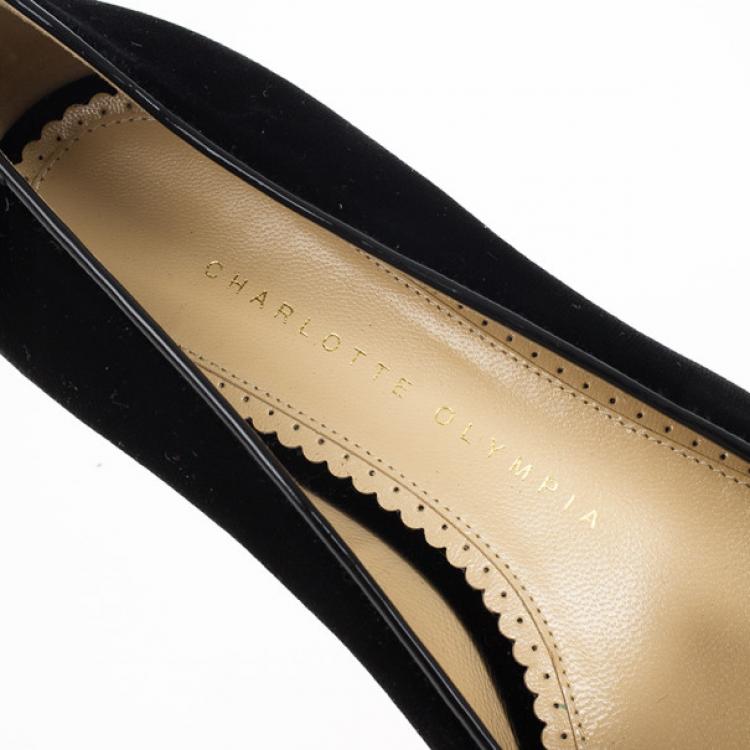 Pre Owned Charlotte Olympia Kitty Embroidered Velvet Flats Size 37