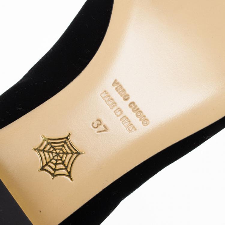 Pre Owned Charlotte Olympia Kitty Embroidered Velvet Flats Size 37