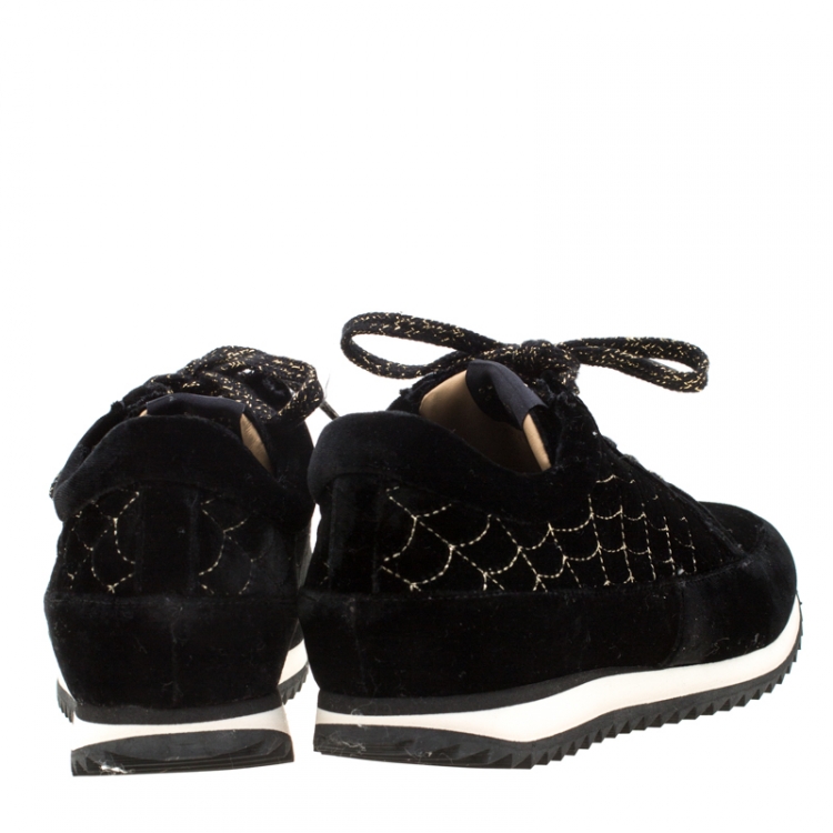 Pre Owned Charlotte Olympia Black Velvet Work It! Sneakers Size 40