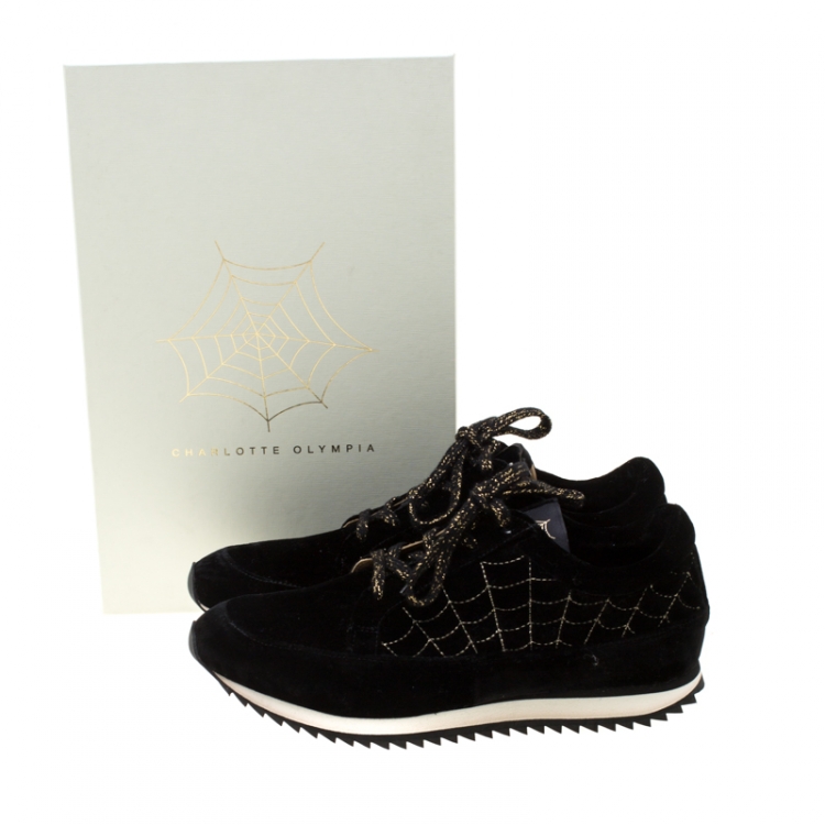 Pre Owned Charlotte Olympia Black Velvet Work It! Sneakers Size 40