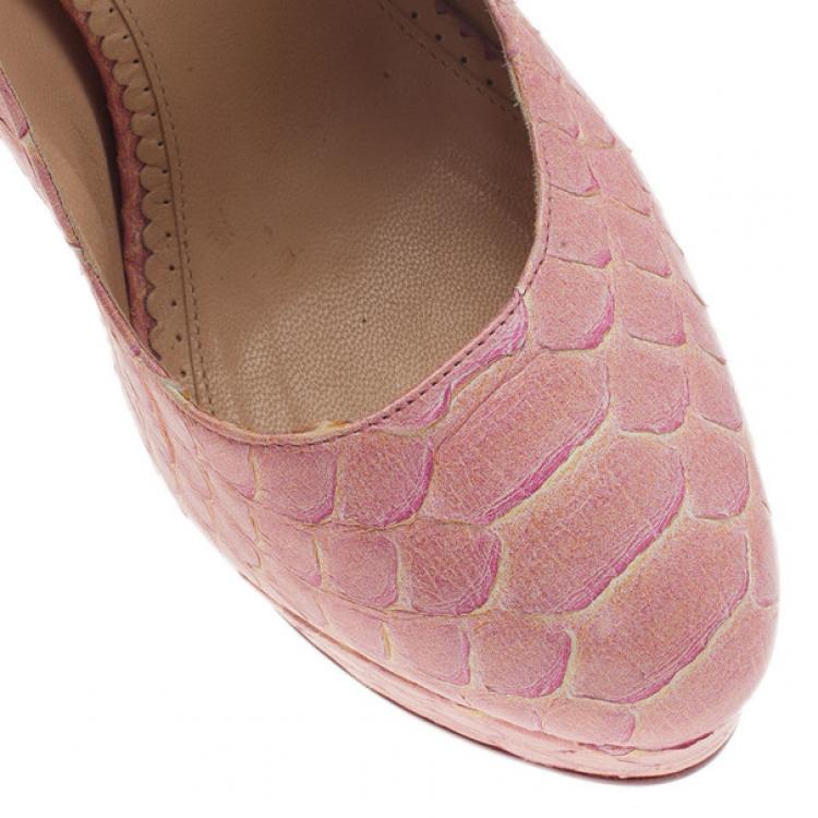 Pre Owned Charlotte Olympia Pink Python Priscilla Platform Pumps Size 40