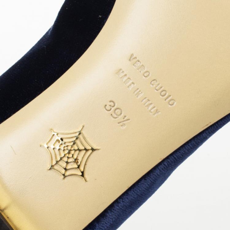 Pre Owned Charlotte Olympia Kitty Embroidered Velvet Flats Size 39.5