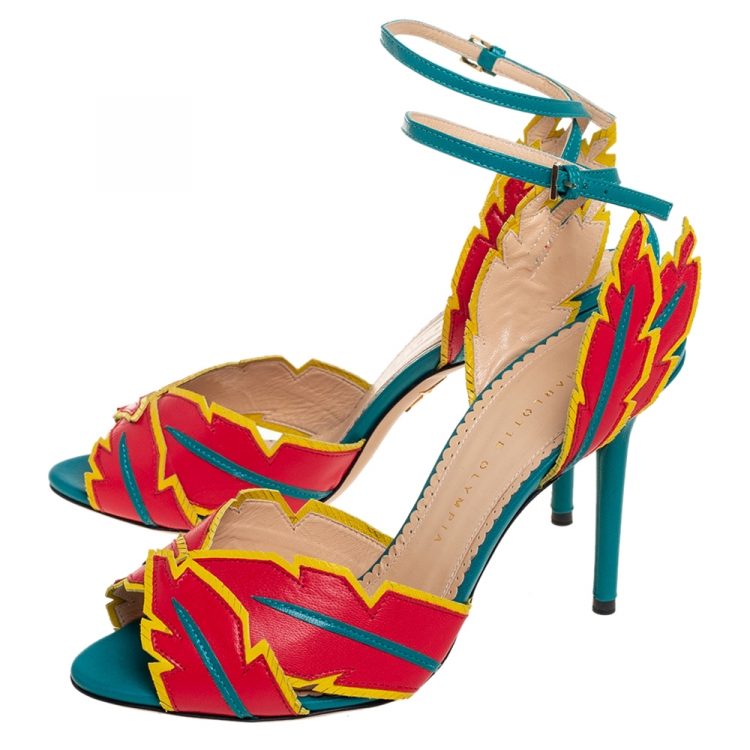 Pre Owned Charlotte Olympia Multicolor Leather Navajo Ankle Strap Sandals Size 39