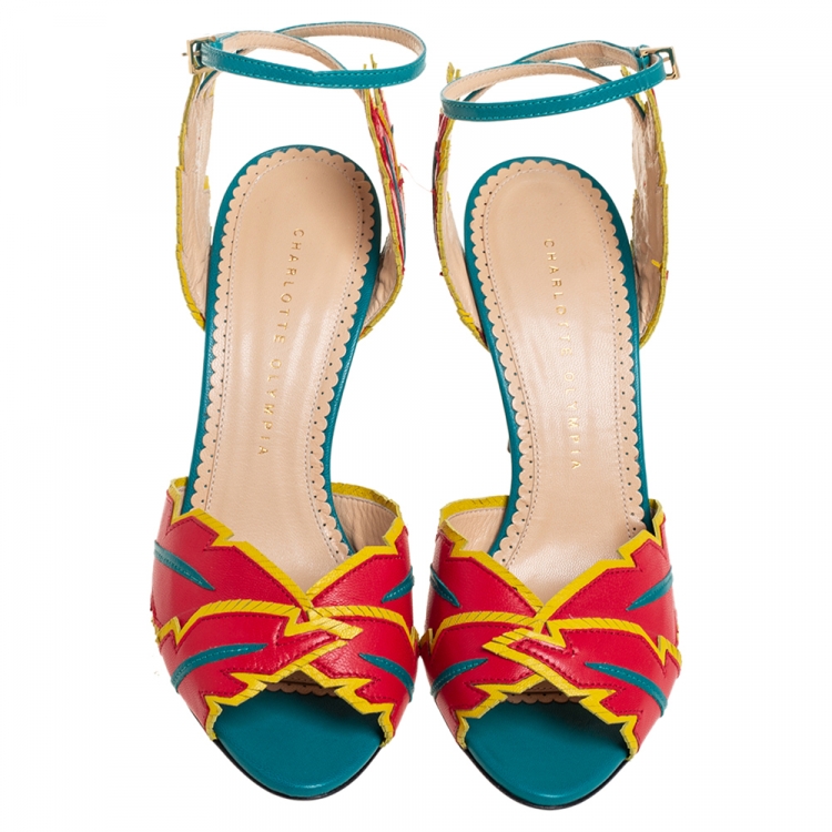 Pre Owned Charlotte Olympia Multicolor Leather Navajo Ankle Strap Sandals Size 39
