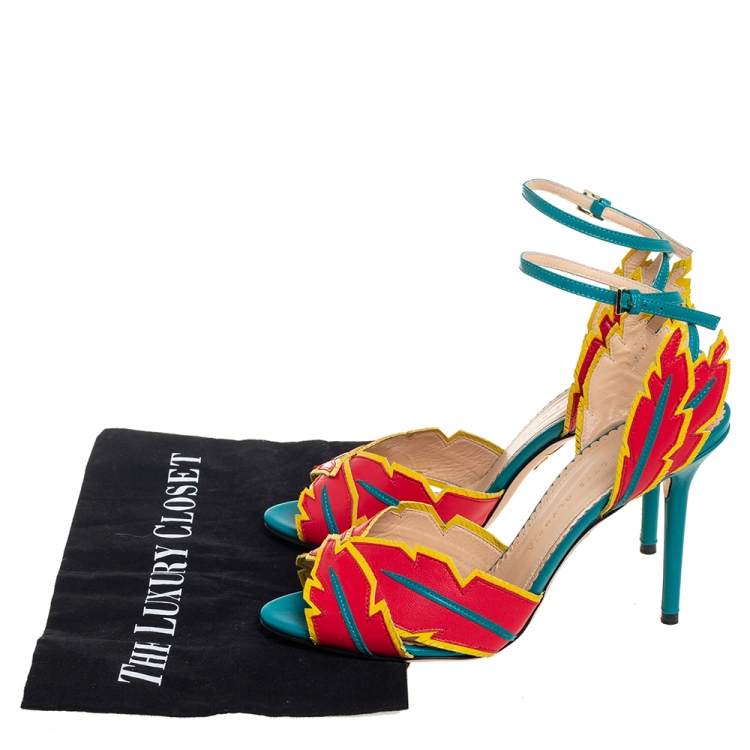 Pre Owned Charlotte Olympia Multicolor Leather Navajo Ankle Strap Sandals Size 39