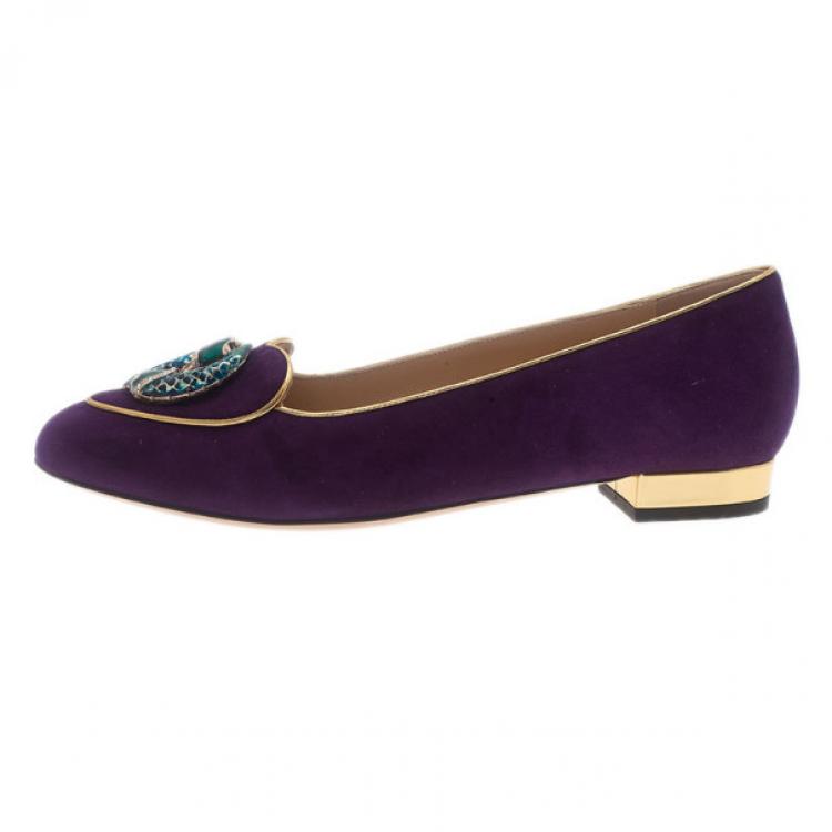 Pre Owned Charlotte Olympia Purple Suede Pisces Smoking Slippers Size 40