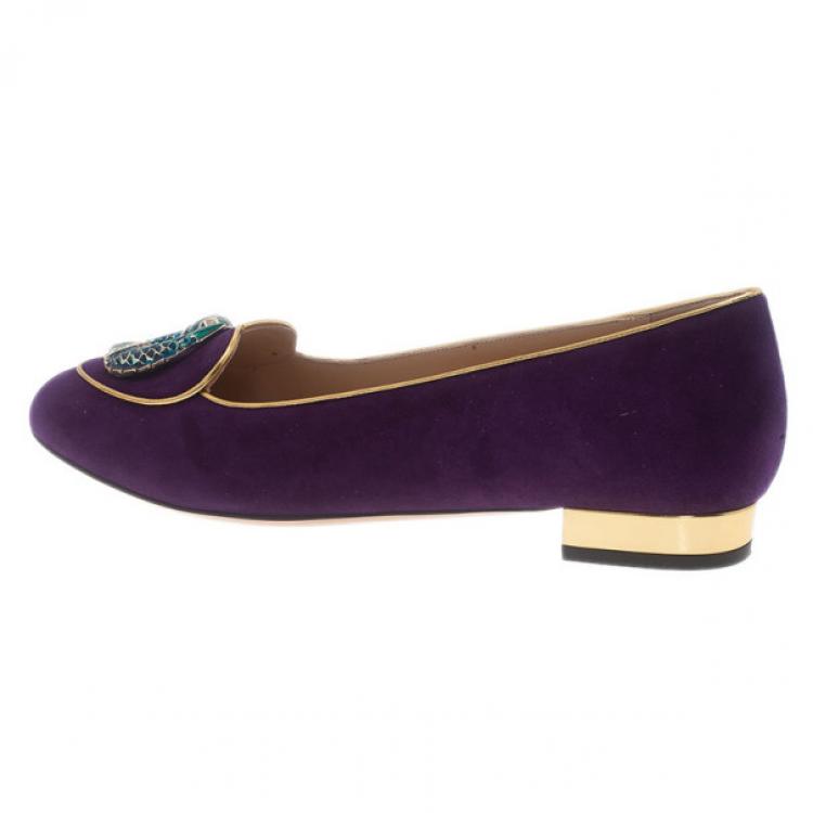 Pre Owned Charlotte Olympia Purple Suede Pisces Smoking Slippers Size 40